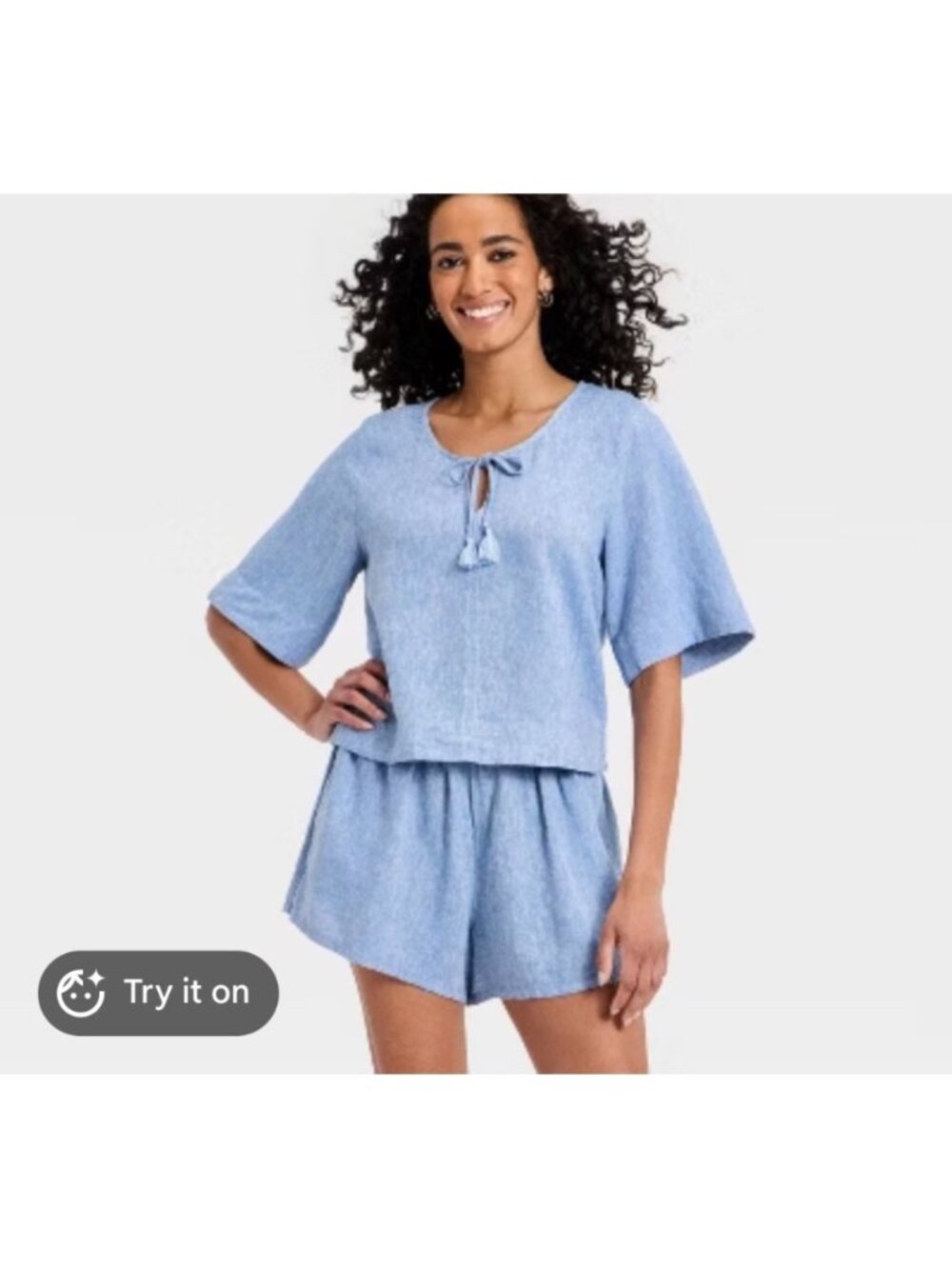 UNIVERSAL THREAD WOMENS DENIM COLOR PEASANT TOP AND SHORTS XS / SMALL